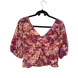 Sienna Sky cropped blouse Colorful Floral Chiffon Crop Top size L New NWOT - Picture 1 of 8