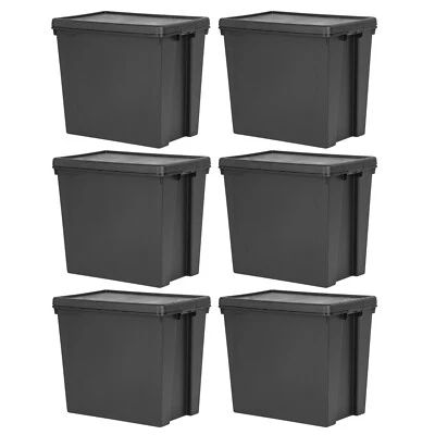 6 x 92L Heavy Duty Large Storage Box with Lid Recycled Plastic Containers- Black - Image 1 of 4