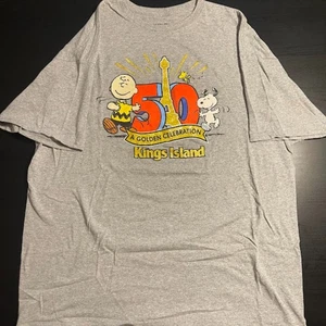 Kings Island 50th Anniversary Peanuts Mascot Snoopy Shirt Gray Sz XXL Cedar Fair - Picture 1 of 4
