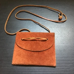 Vintage 1990er minimalistische rustikale Wildleder Leder Halstasche für Münzen Geldbörse 4,25"L - Bild 1 von 4