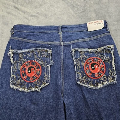 Red Ape Jeans Mens 40x34 Blue Vtg Y2K Embroidered Baggy Hip Hop Skater Yen Yang - Image 1 of 4