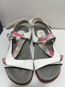 Sandbaggers Tango Golf Sandals Womens 9 White Pink Spikeless Hook & Loop Straps - Picture 1 of 9