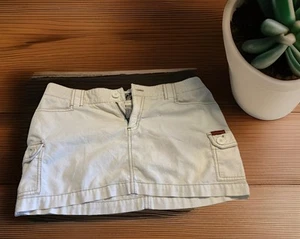 ROXY Cream Corduroy Ultra Mini Skirt Low Rise Y2k 100% Cotton Cargo Pockets Sz 9 - Picture 1 of 12
