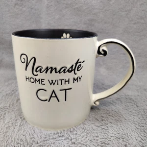 Coffee Mug 18 Oz Paw "Namaste Home With My Cat" 2 sides Black & White 4.5"Tall - Picture 1 of 11