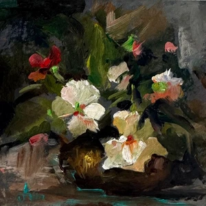 3x3 ORIGINAL hand made oil painting miniature -begonias- JFM ART - Picture 1 of 3