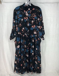 TORRID Women Button Up Shirt Dress Plus 1 Black Floral 3/4 Sleeve - Picture 1 of 18
