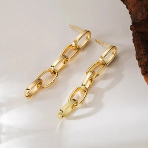 Orecchini Pendenti in Acciaio Placcato Oro 18K Stile Vintage - Picture 1 of 2