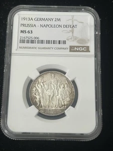 SASA 1913 A Silver 2 Mark Prussia Germany Napoleon's Defeat NGC MS63 Nice Luster - Picture 1 of 5
