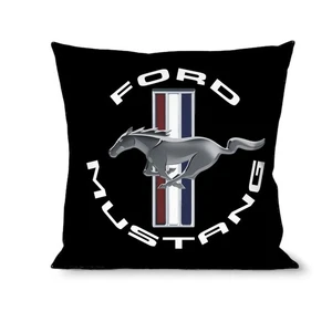 Pillow Decorative Throw Ford Mustang Tri Bar Logo Black White Silver Red Blue - Picture 1 of 1