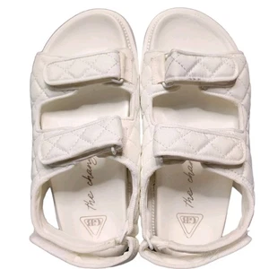 White Sandals Size 8 GB Y2K Chunky The Change Earth Day Sustainable Flat Strap - Picture 1 of 15