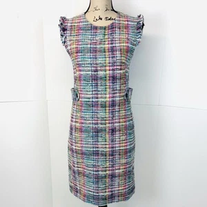 Akris Punto Women Size 4 Boucle Tweed Pencil Dress Colorful Pastel Fringe Preppy - Picture 1 of 17