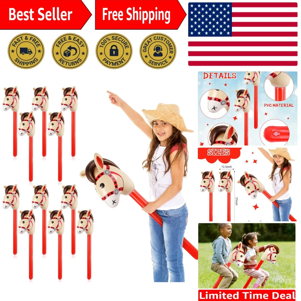 12件充气棒马可爱马头棒吹气球颜色... — 第 1/4 张图片