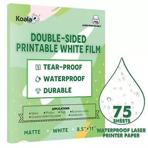 75PK Koala Double-sided Waterproof Printer Paper Laser Matte Outdoor Use 8.5x11 - Picture 1 of 8