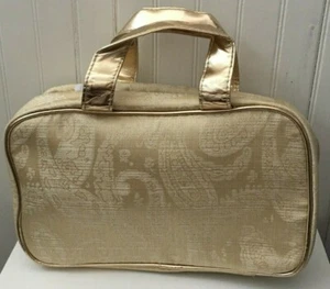 Elizabeth Arden Yellow Gold Trim 2 Handles Cosmetic Makeup Travel Case Bag NICE - Picture 1 of 2