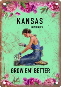 Kansas Gardeners Grow Em' Better 12" x 9" Retro Vintage Look Metal Sign - Picture 1 of 1