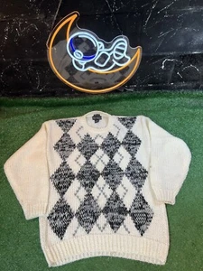 Vintage Peter England Herren XL Handarbeit 100% Acryl schwarz&weiß Pullover handgestrickt - Bild 1 von 8