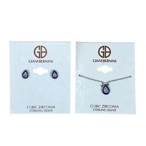 $115 Giani Bernini CZ Sterling Silver Blue Enamel Pear Shaped Necklace Earrings - Picture 1 of 6