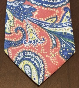 Chaps Pink Blue 100% Linen Men’s Neck Tie Made In China - Picture 1 of 9