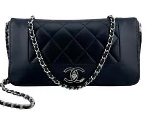 Chanel Mademoiselle Crossbody Zip Wallet Silver tone Hardware ~ Great Condition - Picture 1 of 4