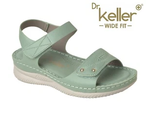 DR KELLER WOMENS GREEN WIDE E FIT LOW WEDGE SANDALS LADIES SUMMER DRESS SHOES - Picture 1 of 5