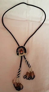 Seed Bead Face & Headdress Bolo Tie. Handmade. Possibly Never Worn - Picture 1 of 4