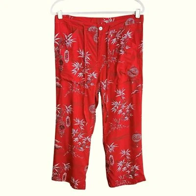 Pantalones Hula Vintage LUCKY BRAND Lucky Beach Rojo Tropical Bambú Surfer Mujeres L Foto 1 de 4