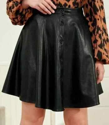 Lambskin Stylish Sexy Women's Skirt Black Handmade Leather Genuine Flare Fashion - Image 1 of 4