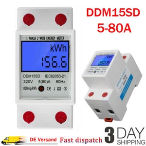 LCD Digitale Stromzähler Wechselstromzähler Hutschiene KWh Zähler Wattmeter 230V - Bild 1 von 12