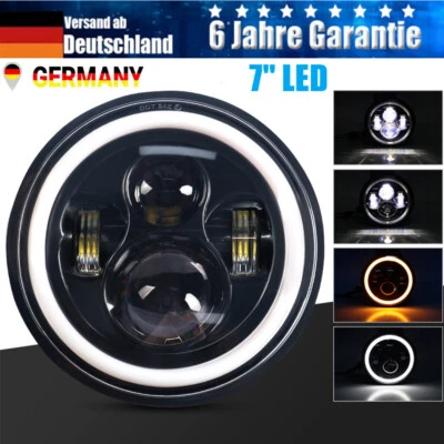 Universal E-Geprüft 7'' LED Motorrad Scheinwerfer DRL Halo Angle Eyes Projektor! - Bild 1 von 4