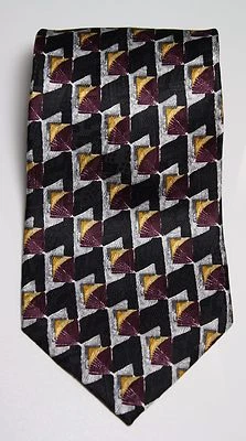 Corbata ancha corta mulberry estampado cuadrado geométrico púrpura negro dorado seda Foto 1 de 3