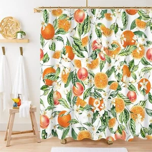 Orange Shower Curtain Summer Fruits Shower Curtain for Bathroom Waterproof Fa... - Picture 1 of 7