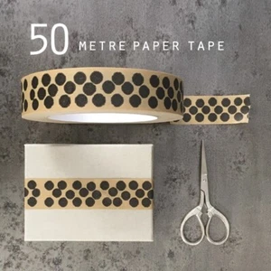 CHRISTMAS WRAPPING GIFT PAPER TAPE BLACK DOTS KRAFT TAPE 50m - Picture 1 of 1