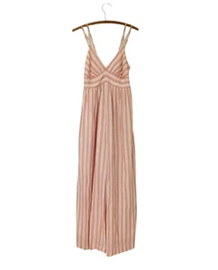 American Eagle XS Peach Stripe Cotton-Blend Lined Wide-Leg Sleeveless Jumpsuit - Picture 1 of 12