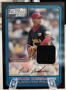 2006 BOWMAN CARLOS CARRASCO FUTURES GAME GAME-WORN JERSEY RC #FG4 INDIANS - Picture 1 of 2