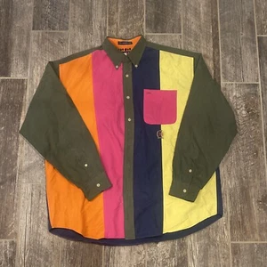 Vtg 80s 90s Tommy Hilfiger Color Block Dress Button Down Hip Hop Polo Shirt L. - Picture 1 of 5