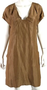 PHILOSOPHY DI ALBERTA FERRETTI Camel Brown Beige Shift Silk Dress US 8 44 S/M - Picture 1 of 9