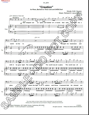 NEW Creation" for Piano, Baritone or Tenor solo and SATB Choir MLB-120933.1 - Image 1 of 2