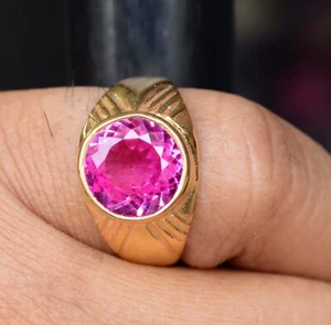 Natürlich Rosa Rubin Rund 925 Sterlingsilber Ring Vintage Optik für Herren - Bild 1 von 11