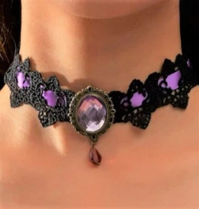 Victorian purple goth lace choker - Picture 1 of 2
