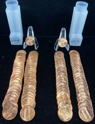 2007 P 2007 D UNCIRCULATED LINCOLN MEMORIAL CENTS FULL ROLLS 100 COINS TOTAL Cover