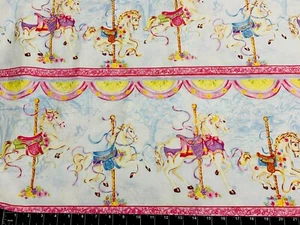 Fat Quarter 18"x 21" Carousel Dreams Pony Pink Princess Flower COTTON FABRIC - Picture 1 of 1