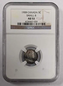 1908 Canada 5c Small 8 NGC AU 53 - Picture 1 of 5