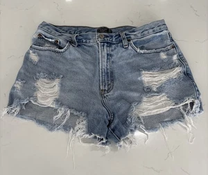 Pantaloncini denim Abercrombie & Fitch effetto invecchiato lavaggio leggero Annie vita alta 31/12 - Foto 1 di 6
