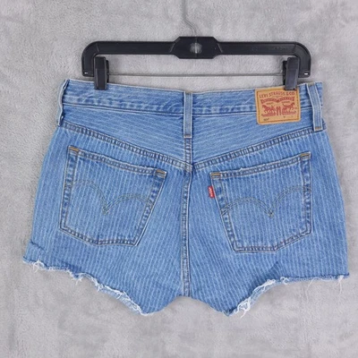 Pantalones Cortos de Jean Levi's 501 Original Denim Para Mujer 30 Azul Rayas Envejecido Informal Foto 1 de 4