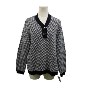 Karen Scott Damen Pullover schwarz-weiß Baumwolle mit Verschlussdetails Gr. L - Neu - Bild 1 von 9