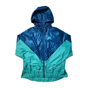 Giacca Nike Windrunner full zip con cappuccio leggera blu verde donna piccola - Foto 1 di 4