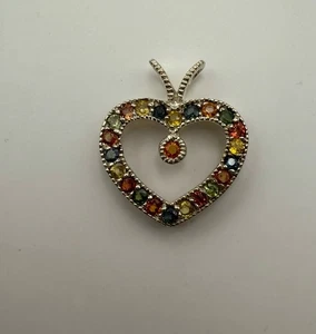 Anhänger Herzform Seil Kanten Multi Stein Krappen Set Sterlingsilber - Bild 1 von 5