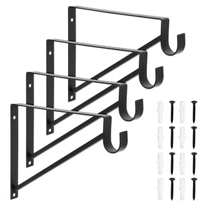 4 Pack Black Metal Closet Shelf Bracket with Rod Holder for Closet Shelving a... - Picture 1 of 9