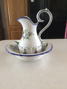 Vintage Ceramic Hand Painted Pitcher & Wash Basin Made In Portugal - Picture 1 of 9