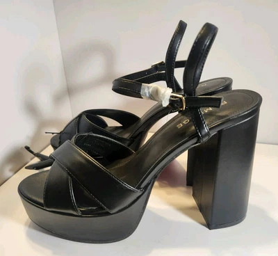 Sandalias para mujer Rampage Patricia zapatos negros plataforma tacón bloque talla 10 Foto 1 de 4